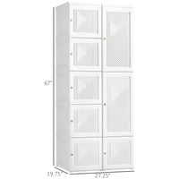 Homcom Portable Wardrobe Closet, Folding Bedroom Armoire, Clothes Storage Organizer With 8 Cube Compartments, Hanging Rod, Magnet Doors, White White Abs