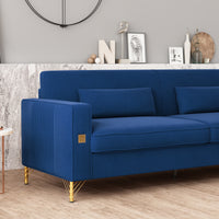 Fx P18 Rb Sofa Luxury Velvet Sofa With Gold Accents Modern 3 Seat Couch With Plush Cushions, Perfect For Living Room And Office Decor Retro Blue Velvet 3 Seat