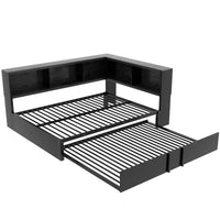 Metal Full Size Daybed With Trundle, Storage Cabinets And Usb Ports, Black Full Black Metal