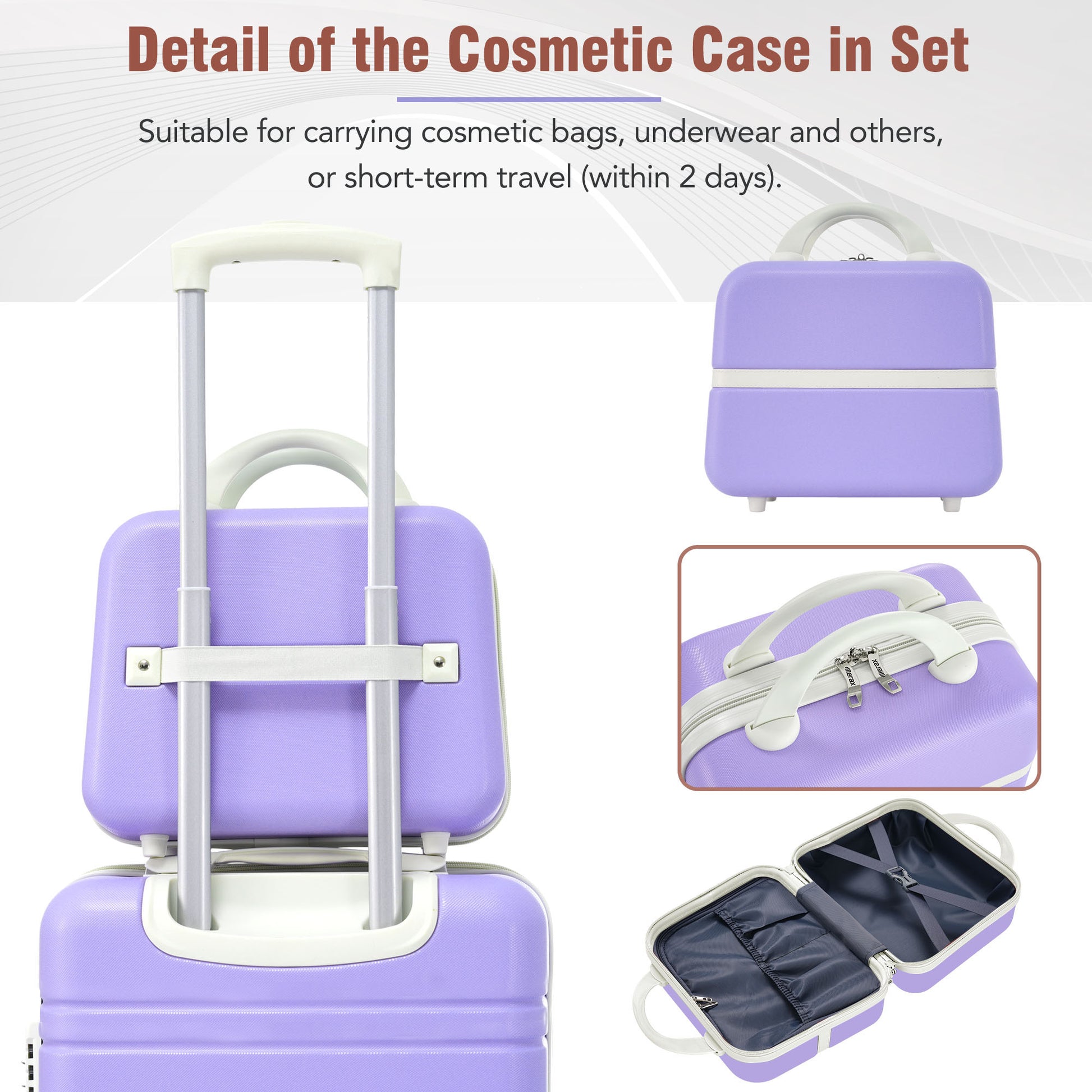 Hardshell Luggage Sets 4 Pieces 20" 24" 28" Luggages And Cosmetic Case Spinner Suitcase With Tsa Lock Lightweight Purple Abs