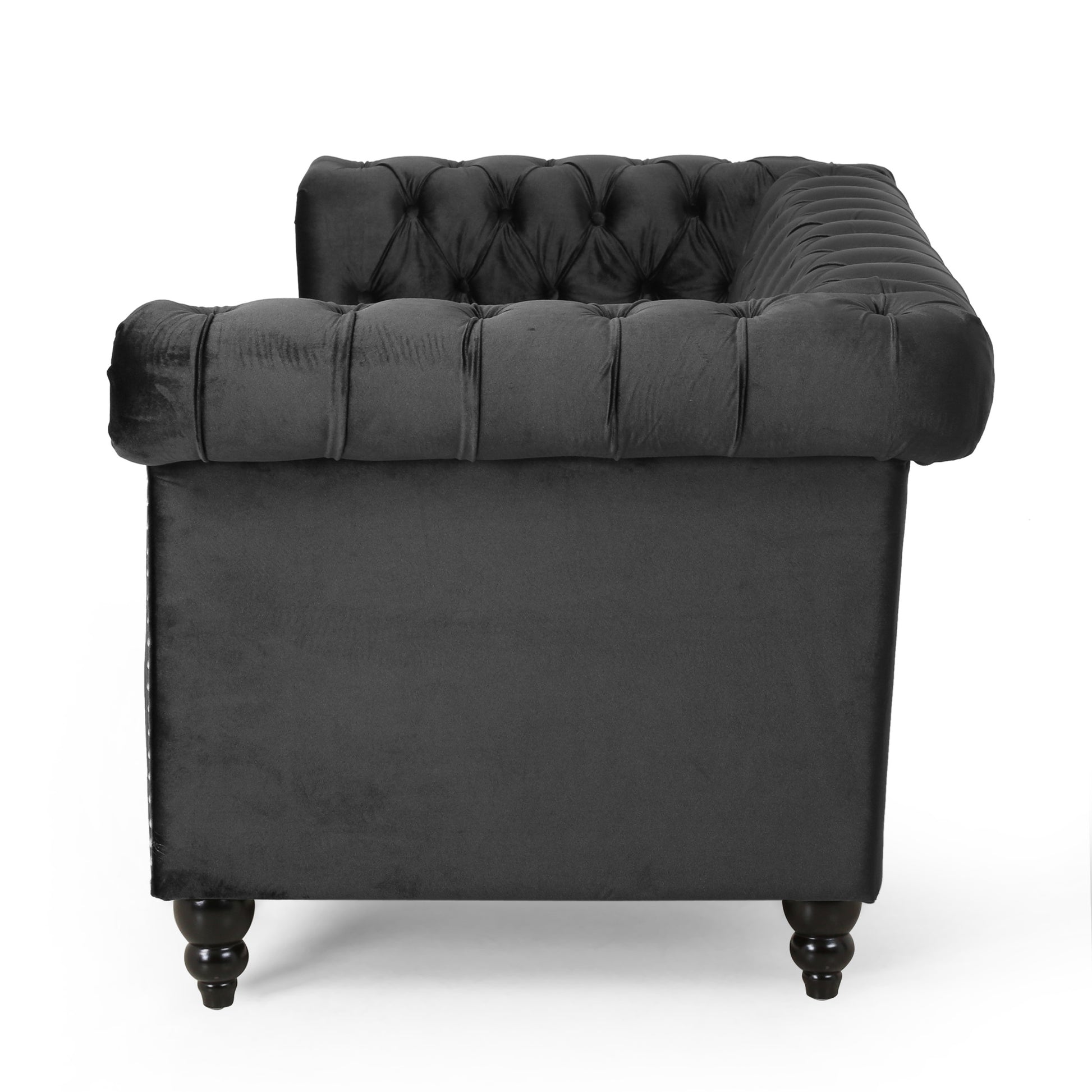 Seat Sofa Black Wood Primary Living Space Tufted Back American Traditional Rolled Arms Foam Velvet