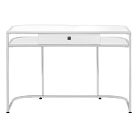 Computer Desk, Home Office, Laptop, Storage Drawers, 48"L, Work, White Laminate, Chrome Metal, Contemporary, Modern White Particle Board