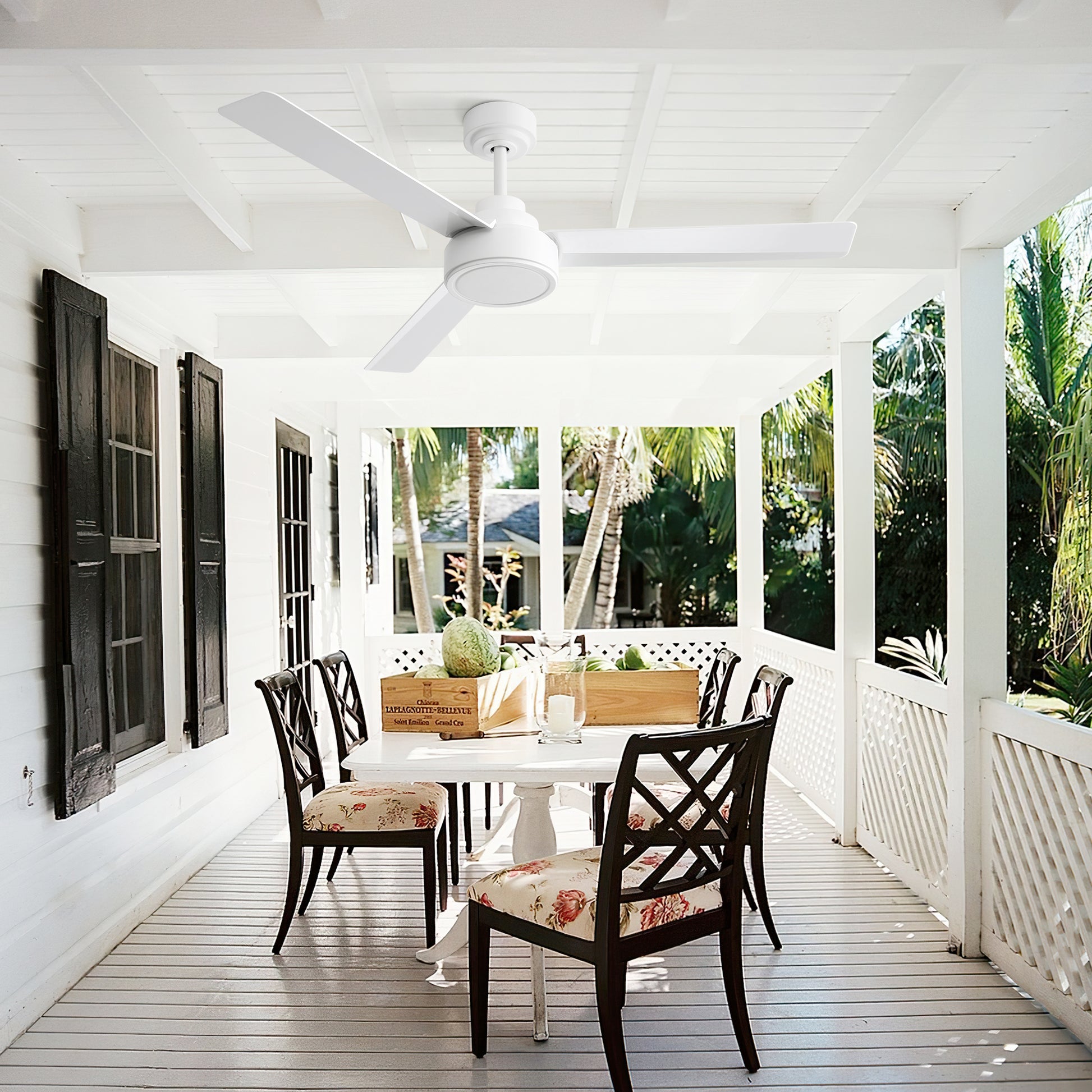 52" Ceiling Fan Without Light, 3 Abs Blades Farmhouse Ceiling Fan With Remote Control 6 Speed Reversible Dc Motor White For Living Room, Bedroom, Kitchen White Abs