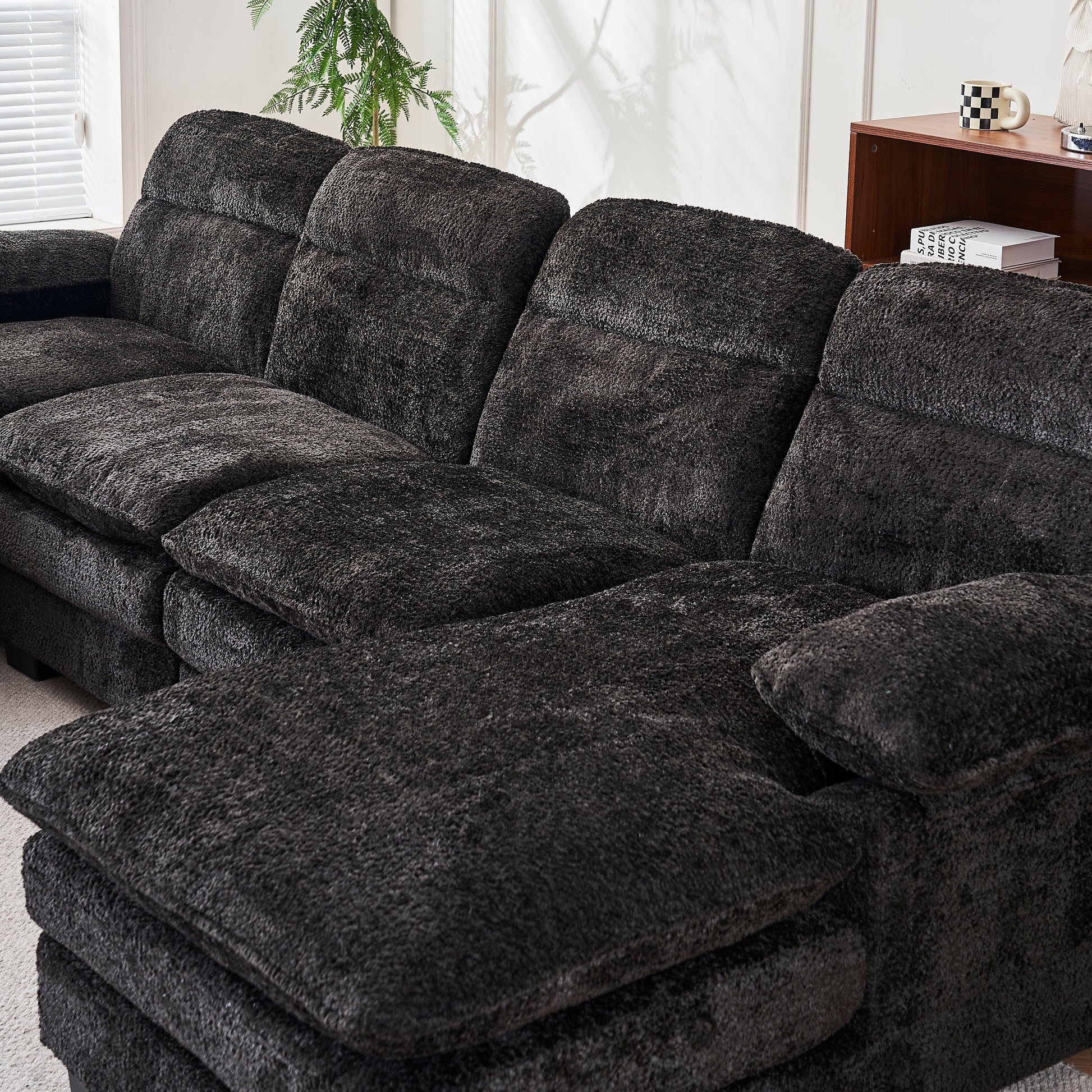 U Shaped Profile Sofa, Including Two Single Seats And Two Chaise, Modular Sofa, Chenille Sofa,Black Black Foam Polyester 4 Seat