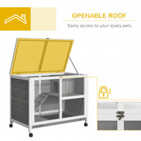 Pawhut Indoor Rabbit Hutch With Wheels, Desk And Side Table Sized, Wood Rabbit Cage, Waterproof Small Rabbit Cage, Gray Grey Wood