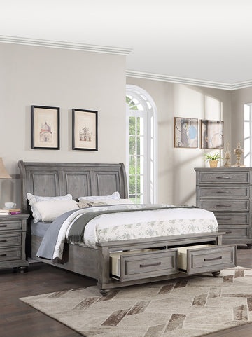Queen Size Bed W Underbed Drawer Vintage Look Gray Color Beautiful Panel 1Pc Bedframe Bedroom Box Spring Required Queen Antique Gray,Gray Wood Bedroom Contemporary,Modern,Transitional Storage
