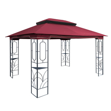 13X10 Ft Patio Double Roof Gazebo Replacement Canopy Top Fabric,Wine Red. Red Polyester