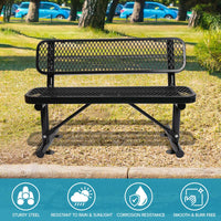 4 Ft. Outdoor Steel Bench With Backrest In Black Black Carbon Steel