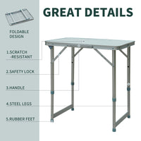 Outsunny 23" Folding Camping Table With Height Adjustability, Lightweight Portable Table With Carry Handle, Outdoor Folding Table Camping Accessories Grey Silver Aluminum