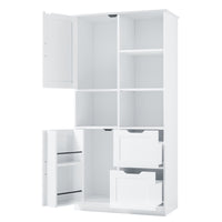 Bathroom Storage Cabinet With Doors And Drawers, Multiple Storage Space, Freestanding Style, Open Shelve, Adjustable Shelf, White White Mdf