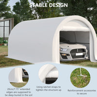 Outsunny 10' X 16' Carport, Heavy Duty Portable Garage Storage Tent With Large Zippered Door, Anti Uv Pe Canopy Cover For Car, Truck, Boat, Motorcycle, Bike, Garden Tools, Outdoor Work, White White Steel