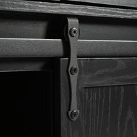 K&K 53.7" Farmhouse Kitchen Island With Power Outlet, 2 Sliding Barn Door Kitchen Storage Island With Drop Leaf, Spice Rack Rolling Kitchen Cart On Wheels, For Home, Kitchen And Dining Room, Black