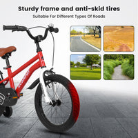 A16114 Kids Bike 16 Inch For Boys & Girls With Training Wheels, Freestyle Kids' Bicycle With Fender. Red Steel