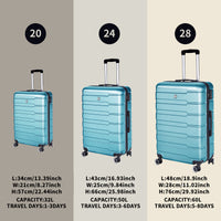 Luggage Suitcase 3 Piece Sets Hardside Carry On Luggage With Spinner Wheels 20" 24" 28" Aqua Blue Abs