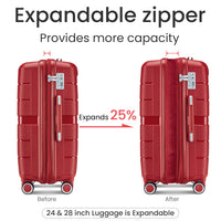 Luggage Sets 4 Piece 14 20 24 28 Pp Lightweight & Durable Expandable Suitcase Wine Red Polypropylene