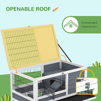 Pawhut Indoor Rabbit Hutch With Wheels, 2 Tier Rabbit Cage, 35.5" Wooden Guinea Pig Cage With Feeding Trough, Removable Trays, Ramps & Openable Top For 1 2 Rabbits, Gray Gray Wood