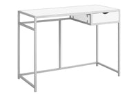 Computer Desk, Home Office, Laptop, Storage Drawer, 42"L, Work, White Laminate, Black Metal, Contemporary, Modern White Mdf