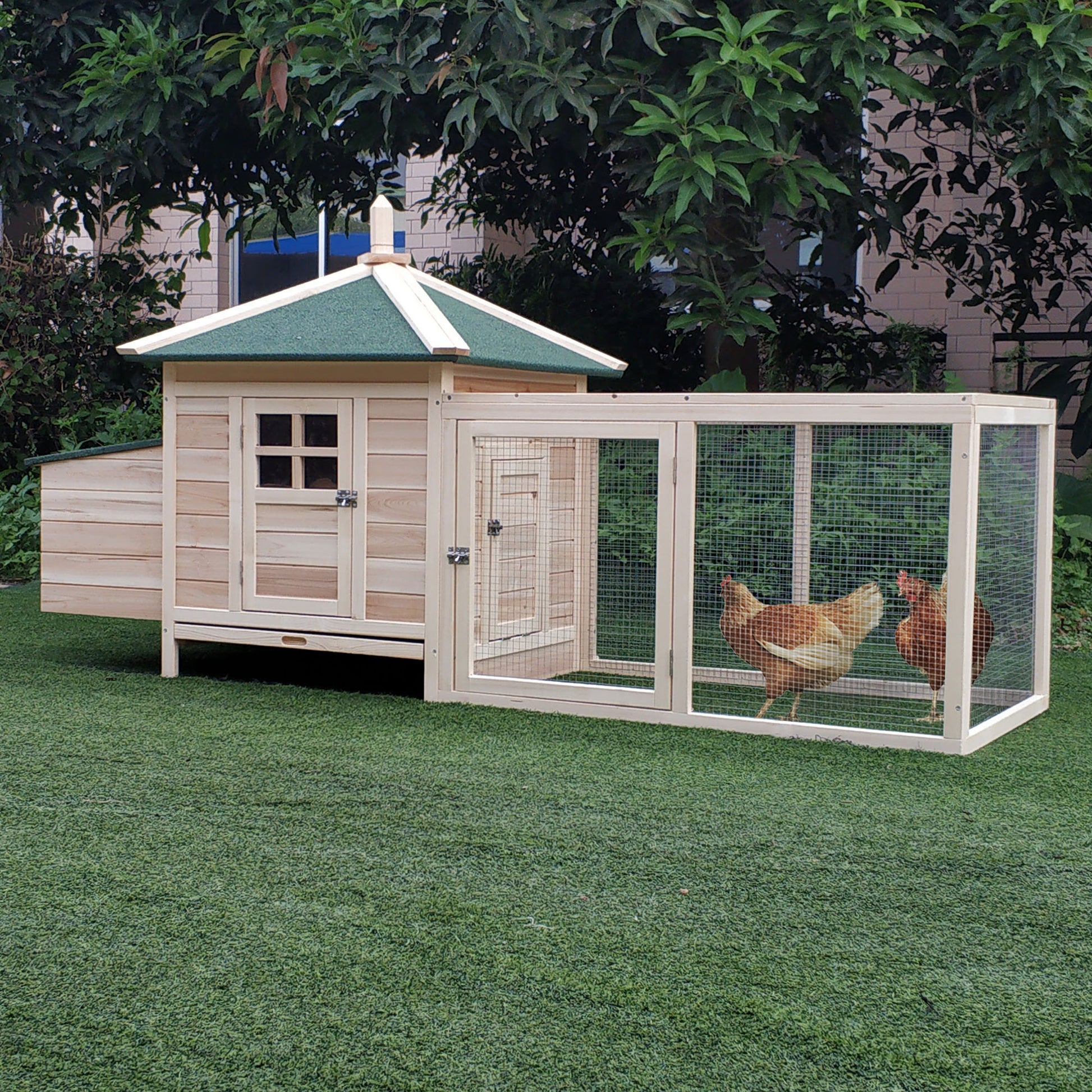 Pawhut 77" Wooden Chicken Coop With Nesting Box, Cute Outdoor Hen House With Removable Tray, Ramp Run, For Garden Backyard, Natural Natural Wood Wood