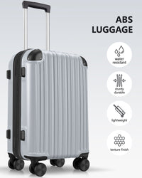 3 Piece Luggage Set With Tsa Lock& Double Spinner Wheels, Expandable For Large Storage Silver Abs