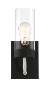 Zephyr Single Light Sconce With Clear Glass Metal Black Finish Black,Clear Glass,Metal