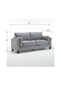 Oversized Modern Style Button Tufted Linen Upholstered 3 Seat Sofa With Usb Charger, Three Seat Sofa Couch, Living Room Sofa For Home Or Office, Gray Gray Fabric 3 Seat