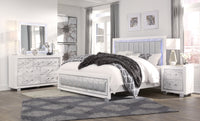 Skye Marble White Queen Bed White Solid Wood Mdf