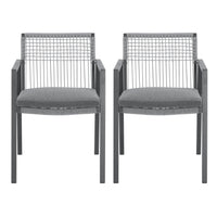 Outdoor Dining Chair Set Of 2, Aluminum Ropeoutdoor Armchair Seating For Patio Backyard Poolside Balcony, Cushion Included Black Grey Aluminium