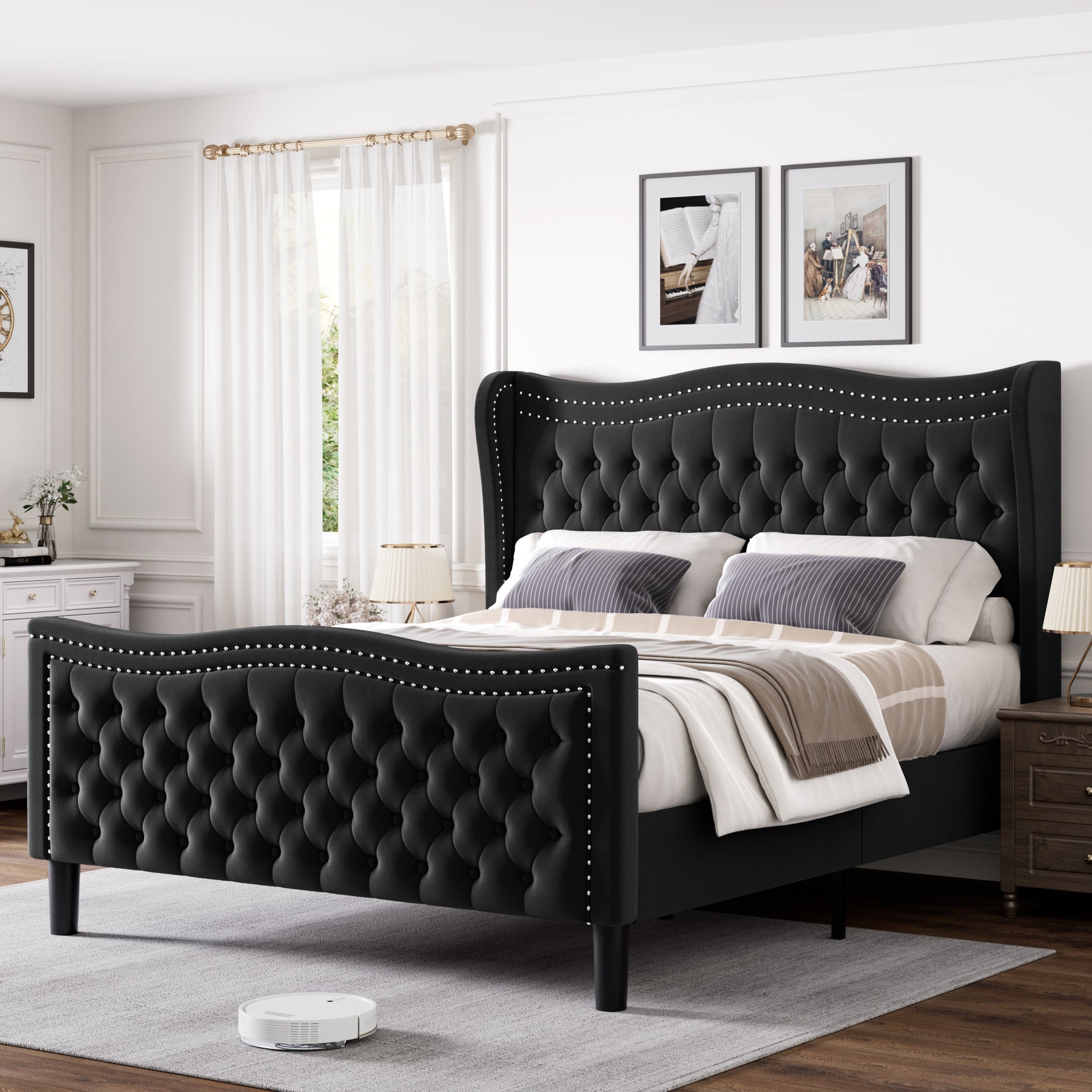 Lift Up Velvet Black Full Size Bed Box Spring Not Required Full Black Wood Light Brown Bedroom American Design Poplar Slat Beds Foam Velvet Upholstered