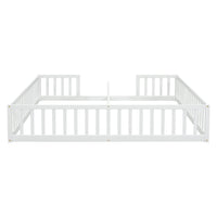 Double Twin Floor Bed With Fence, Guardrails, Without Door, White Twin White American Design Pine