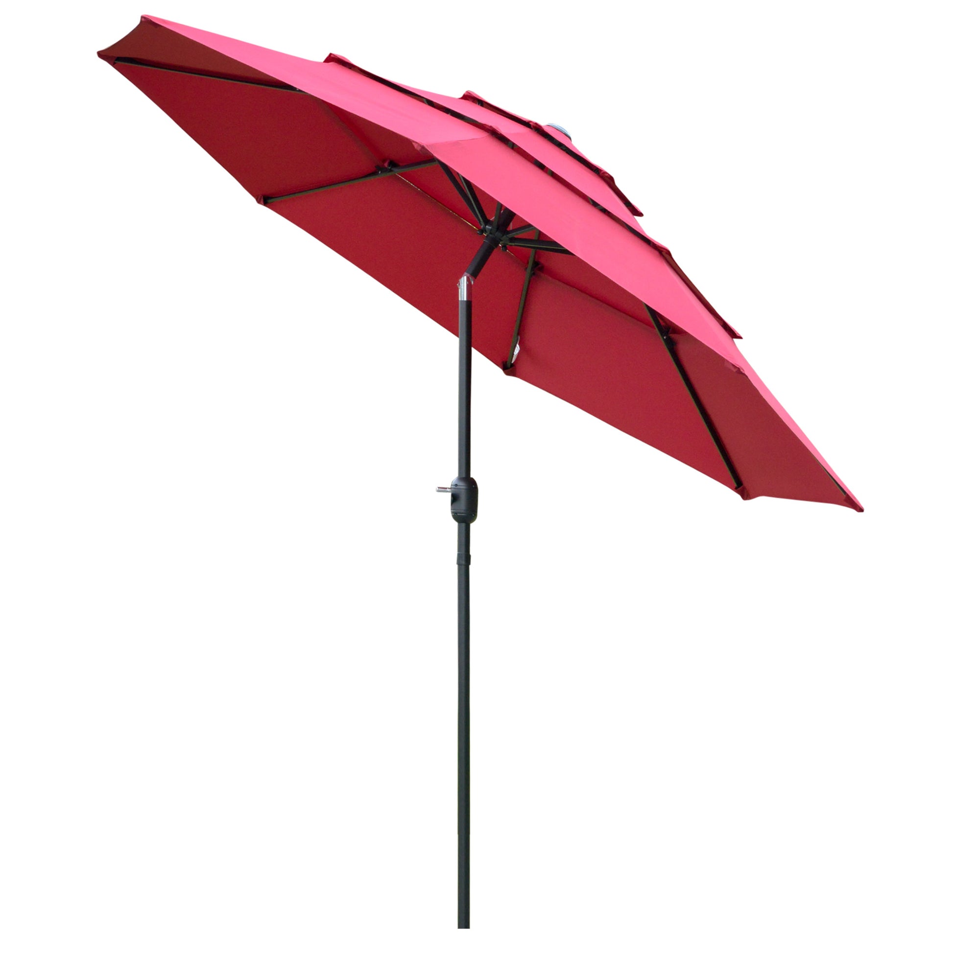 Outsunny 9Ft 3 Tiers Patio Umbrella Outdoor Market Umbrella With Crank, Push Button Tilt For Deck, Backyard And Lawn, Wine Red Wine Red Polyester