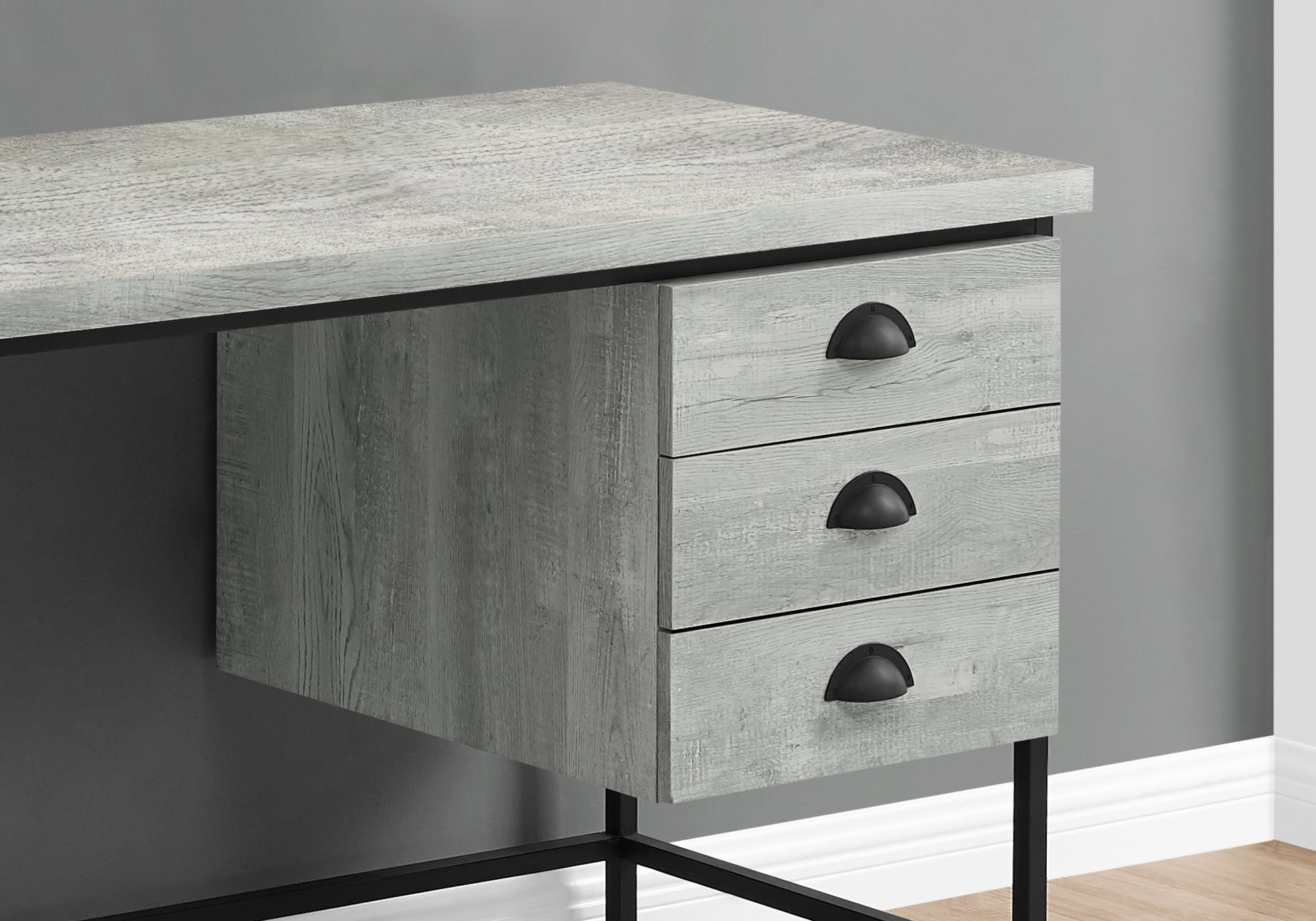 Computer Desk, Home Office, Laptop, Storage Drawers, 55"L, Work, Grey Laminate, Black Metal, Contemporary, Modern Grey Particle Board