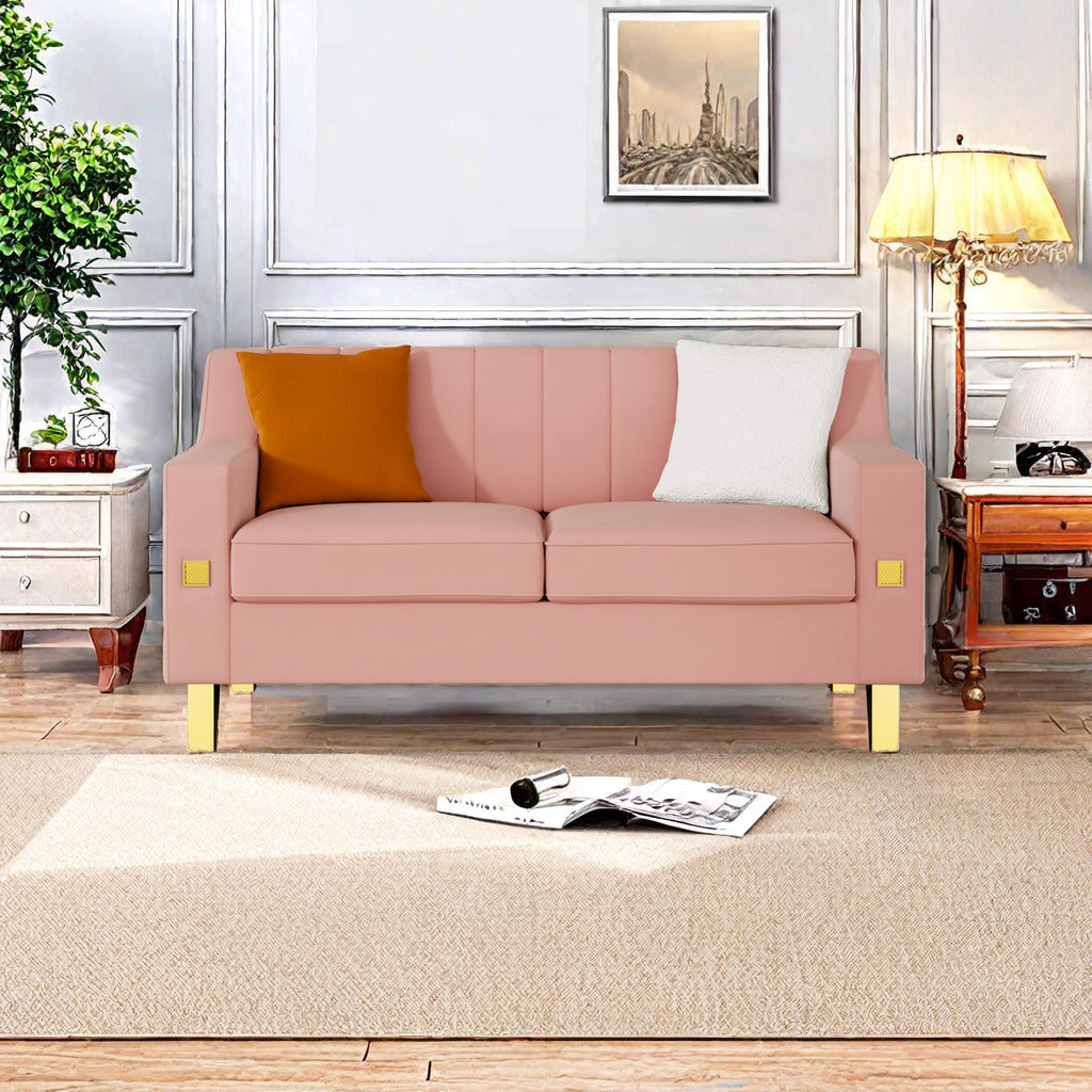 Fx P85 2S Pk 2 Seats Sofa Luxury Pink Velvet Loveseat Sofa With Gold Accents Modern 3 Seat Couch With Plush Cushions, Perfect For Living Room And Office Decor Temu Suitable Pink Velvet