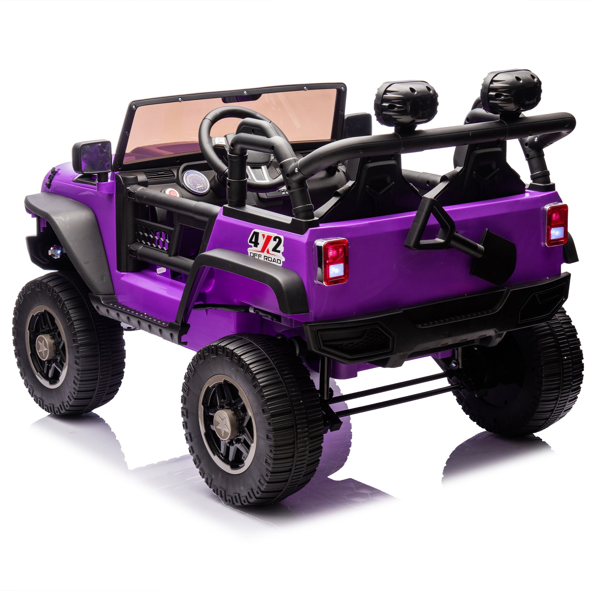 24V Two Seater Kids Ride On Truck Car W Parents Control,200W*2,Seat Width 20.28In,Four Wheel Suspension,Led Lights,Music,Mp3,Bluetooth,Two Independent Seat Belts,Suitable For Off Road For Kids Aged 3 Purple 100 149 Lbs Polypropylene
