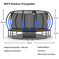 16Ft Trampoline With Enclosurerecreational Trampolines With Ladder And Antirust Coating, Astm Approval Outdoor Trampoline For Kids Colorful Steel