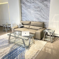 Modern Stainless Steel Coffee Table Set Set Of 3 , Double Layer Clear Tempered Glass Table Top, Coffee Table & Two End Side Table 3 Pieces Sets For Living Room Home Office, Silver Clear,Silver