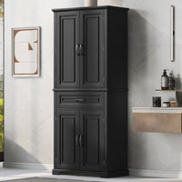 Bathroom Storage Cabinet With Doors And Drawer, Multiple Storage Space, Adjustable Shelf, Black Black Mdf