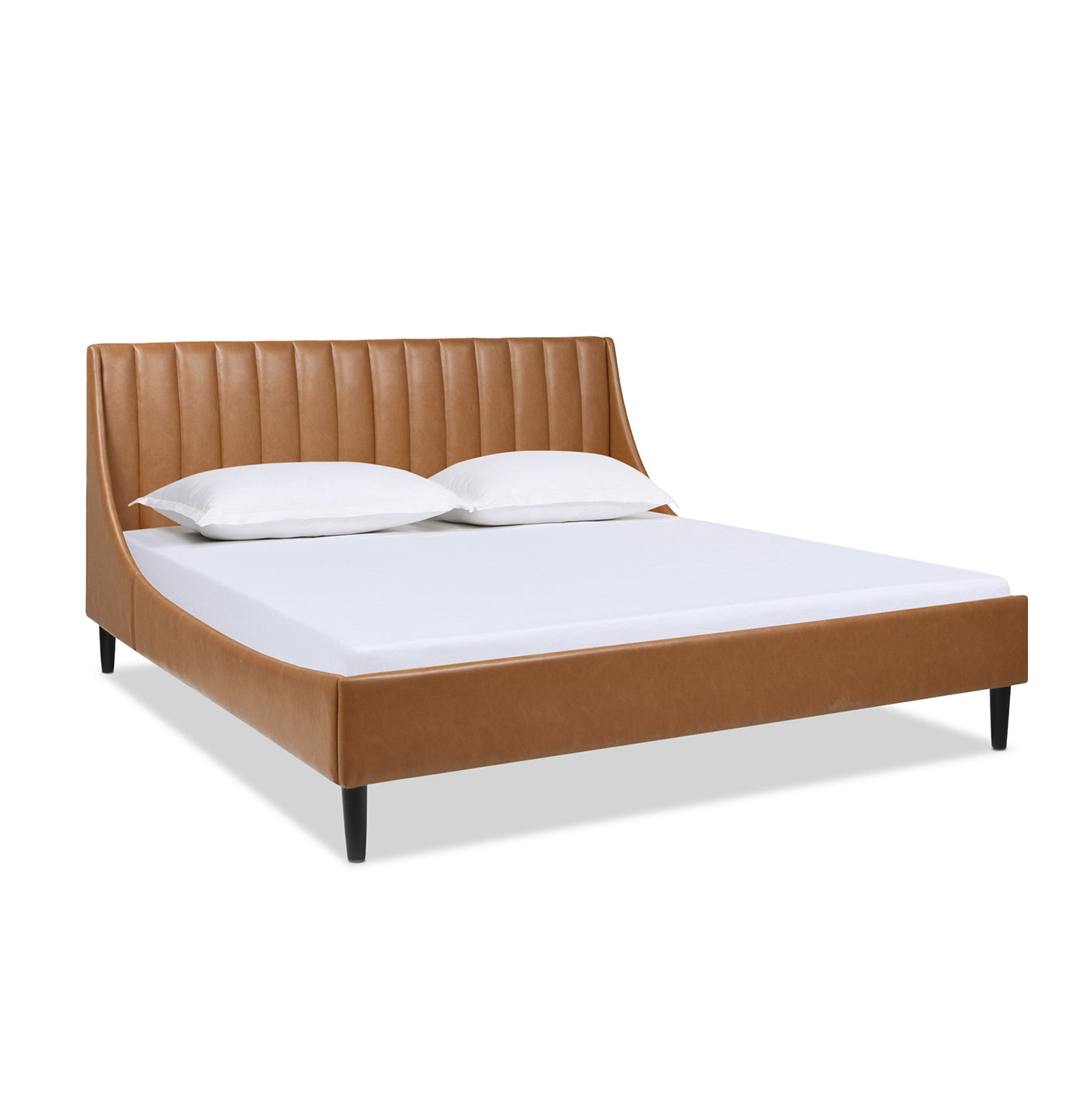 Aspen Vertical Tufted Headboard Platform Bed Set, King, Caramel Tan Brown Faux Leather Box Spring Not Required King Tan Brown Wood Foam Faux Leather Faux Leather