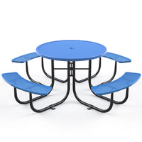 Round Outdoor Steel Picnic Table 46" Blue ,With Umbrella Pole,Blue Blue Steel Steel
