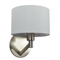 Nebula Brushed Nickel Base Wall Lamp With Rotary Switch White Fabric Shade Nickel,Silver,White Fabric,Metal