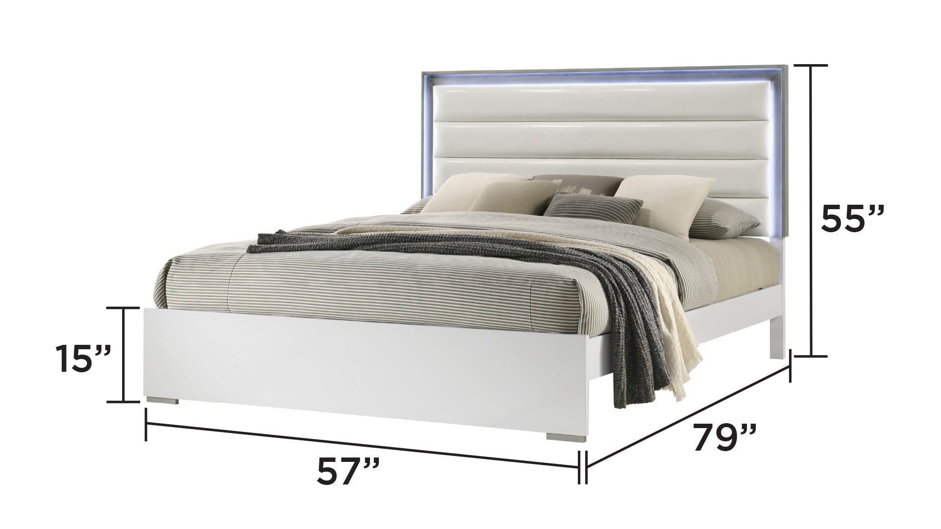 Olivia Contemporary Style Full Bed Made With Led Headboard & Wood In White Box Spring Required Full White Wood Bedroom Contemporary Bed Frame Solid Wood Mdf Faux Leather Wood