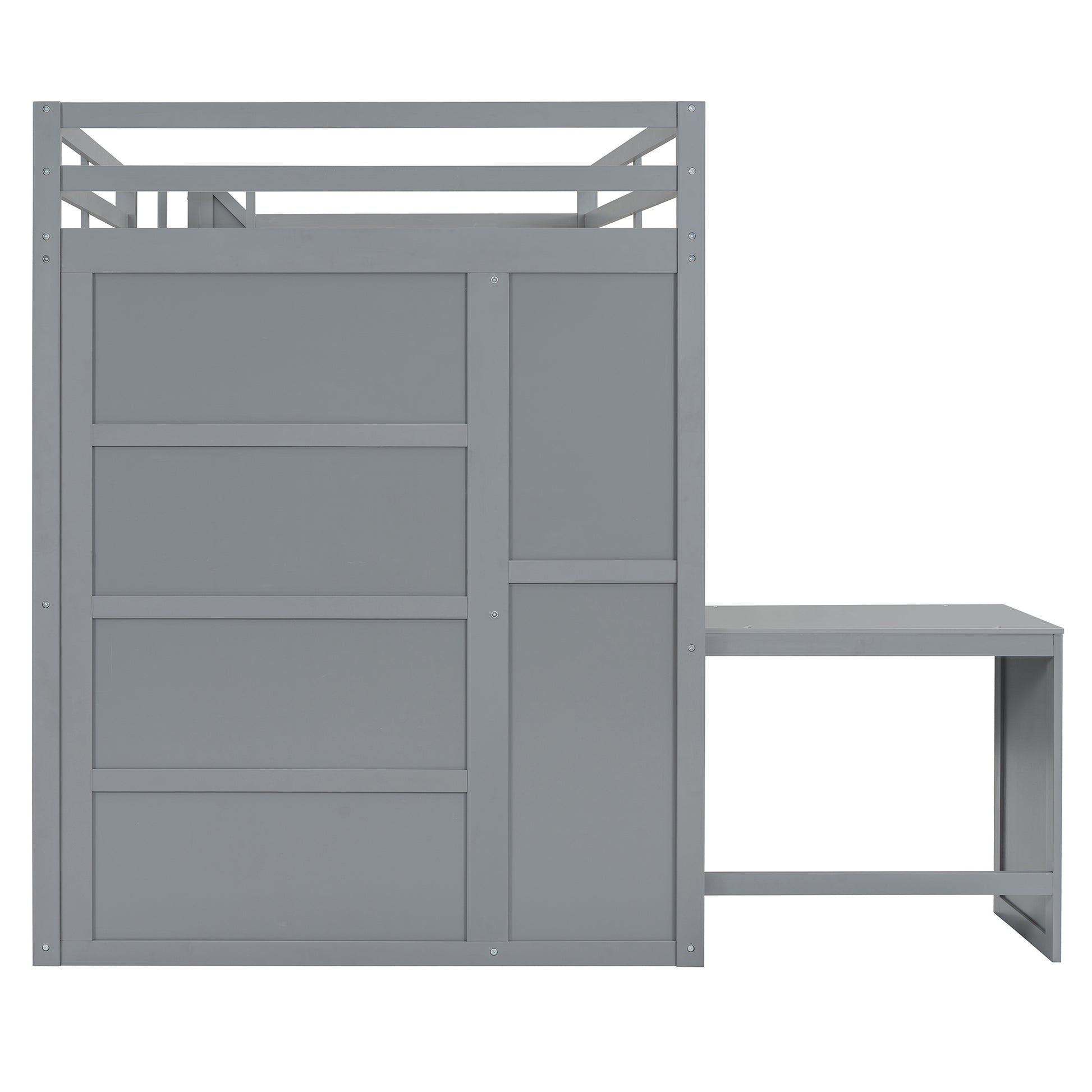 Full Size Bunk Bed With Wardrobe,Desk And Shelves,Grey Grey Mdf Lvl