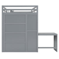 Full Size Bunk Bed With Wardrobe,Desk And Shelves,Grey Grey Mdf Lvl