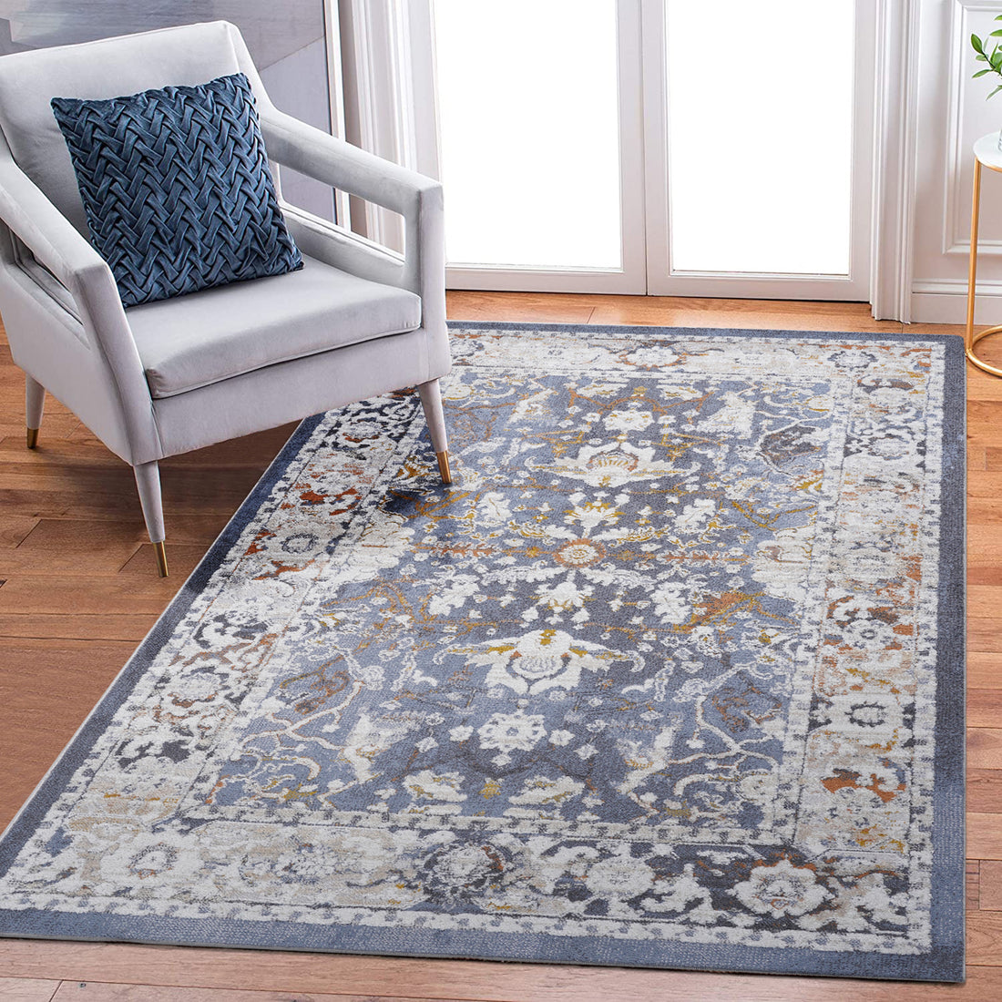 6X9 Blue Traditional Non Shedding Living Room Bedroom Dining Home Office Stylish And Stain Resistant Area Rug Blue Polyester