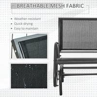 Outsunny Porch Glider Set Of 2, Metal Frame Swing Glider Chairs Withmesh Fabric, Curved Armrests And Steel Frame For Garden, Poolside, Backyard, Balcony, Black Black Steel