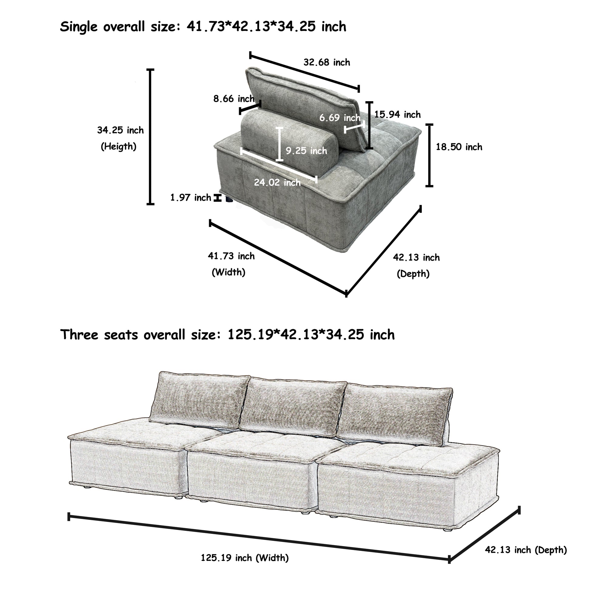 Modern Black 6 Piece Modular Sectional Sofa, Free Configuration For Large Living Rooms, Entertainment Spaces, And Open Concept Areas Light Gray Light Gray Chenille 6 Seat