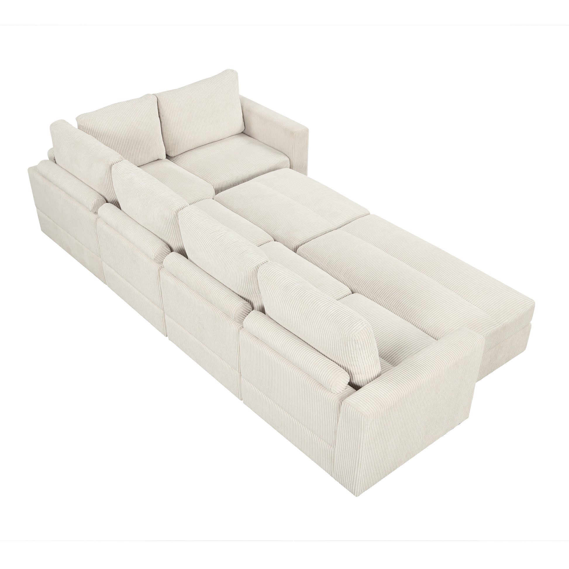 121.3" Sectional Couch Sofa Bed Modular Sofa With Two Movable Ottomans For Living Room Old Sku:N719S001640A , Beige Beige Foam Corduroy 7 Seat