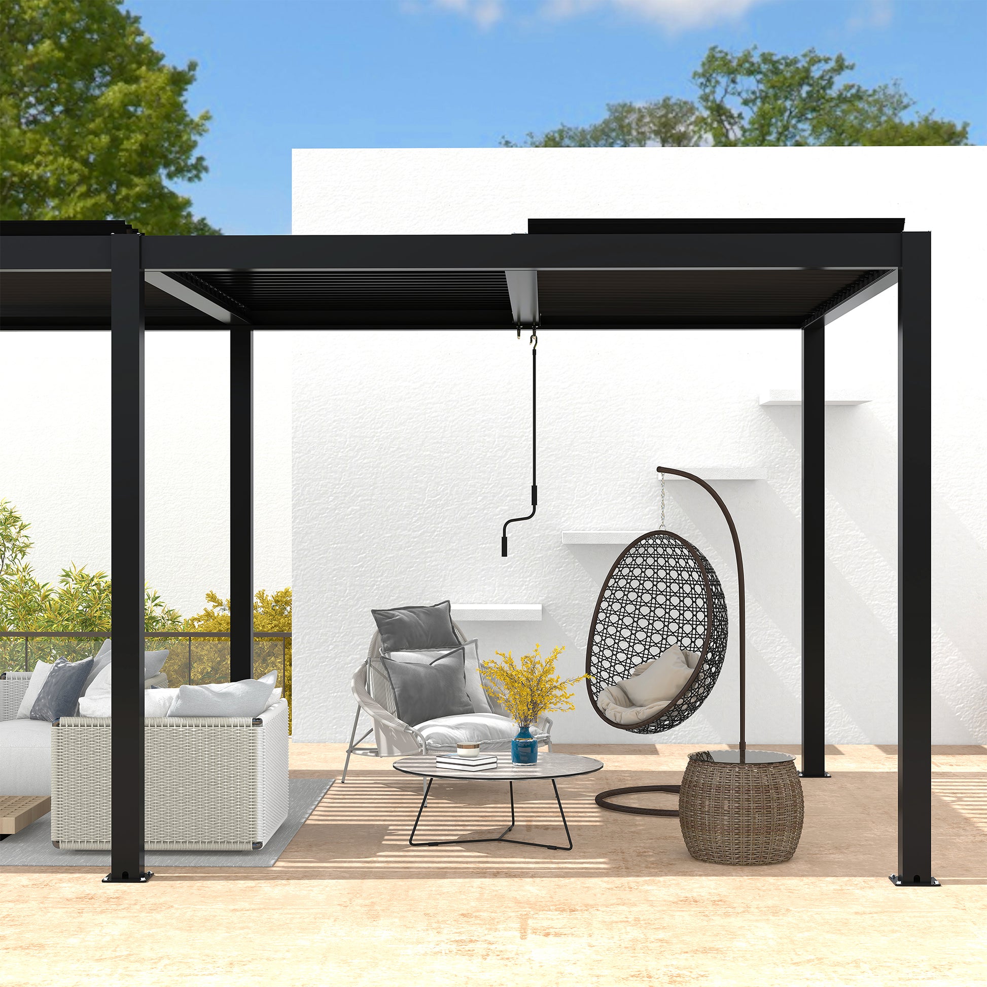 8610J Louver Pergola 10X19Ft Aluminum Frame & Louvers Black Garden & Outdoor High Wind Resistant Gazebos Aluminium