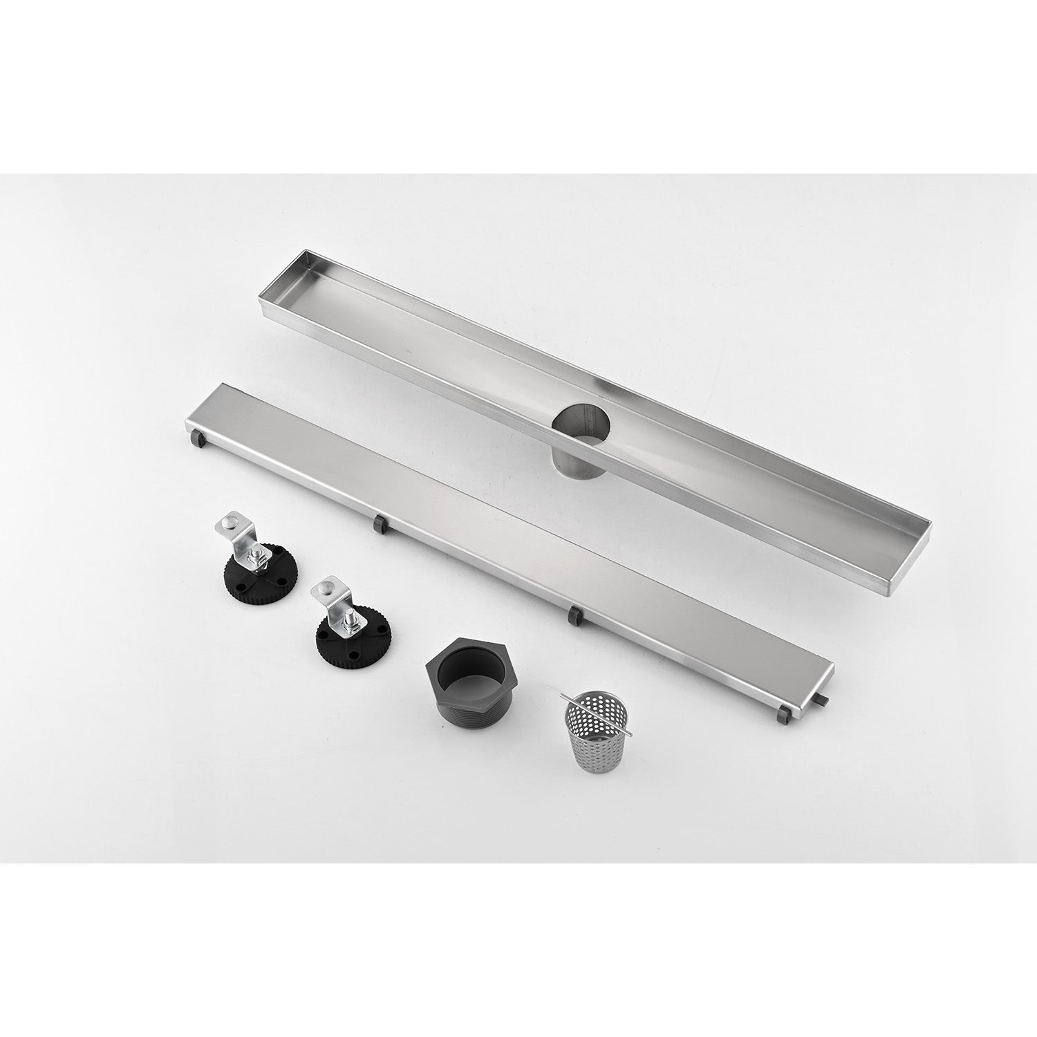 36 Inches Linear Shower Drain, Included Hair Strainer And Leveling Feet Brushed Nickel Stainless Steel