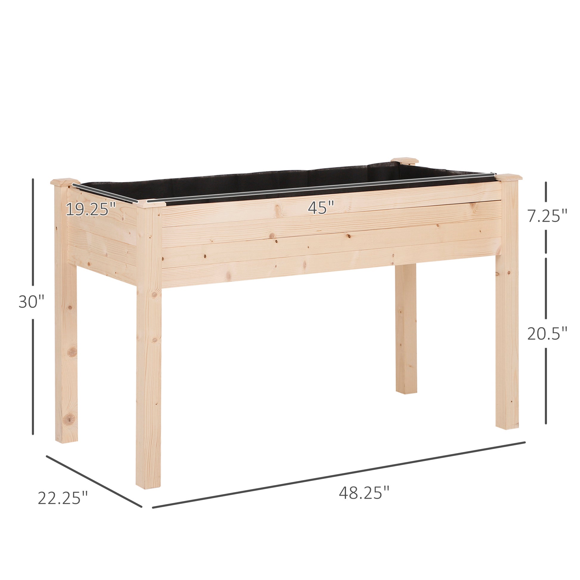 Outsunny Raised Garden Bed With Legs, 48" X 22" X 30", Elevated Wooden Planter Box, Self Draining With Bed Liner For Vegetables, Herbs, And Flowers Backyard, Patio, Balcony Use, Natural Natural Wood