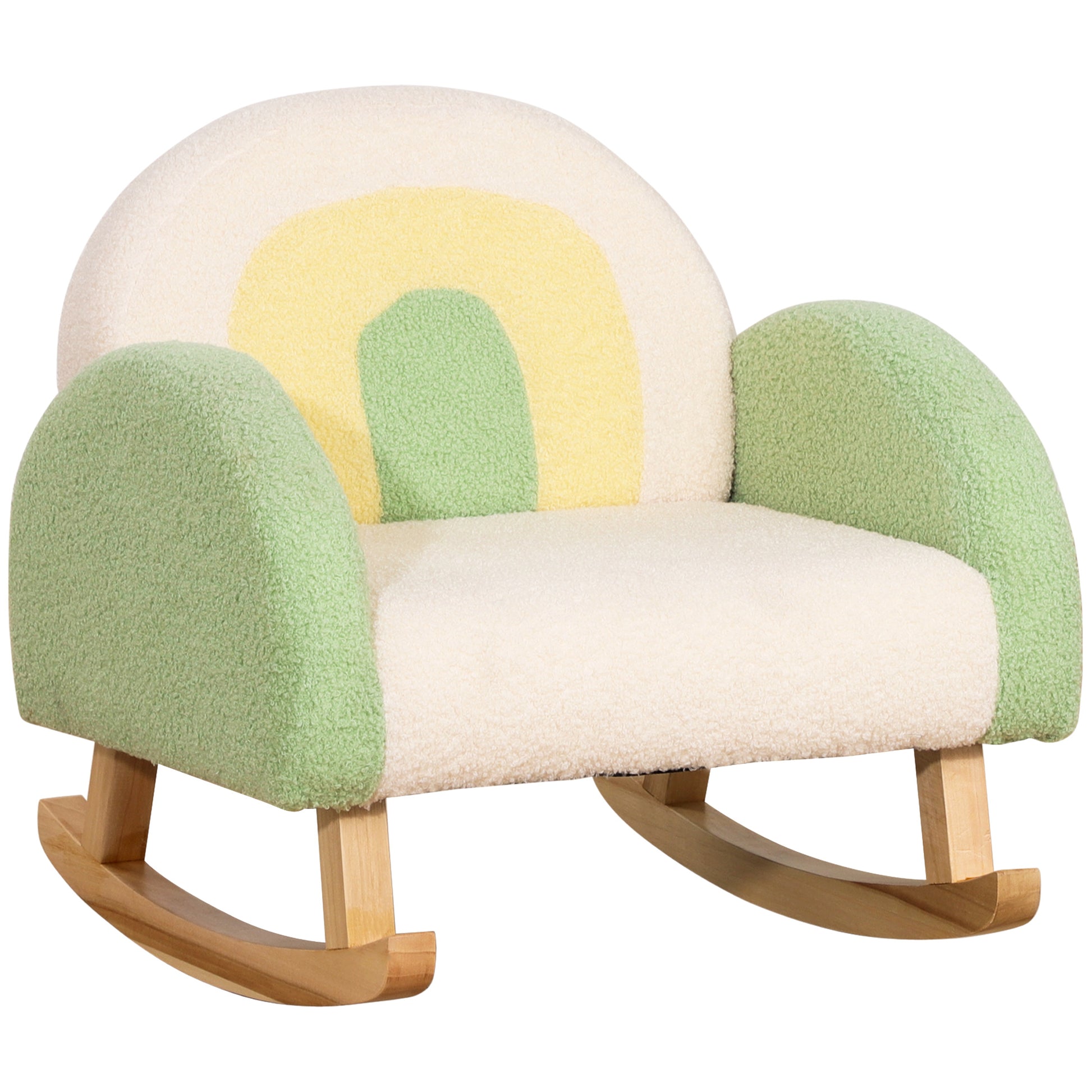 Qaba Kids Sofa, Rocking Toddler Sofa Chair With Solid Wooden Frame, Faux Lamb Fleece Fabric, Kids Arm Chair For Nursery Or Playroom, Ages 18 36 Months, Green Green Foam